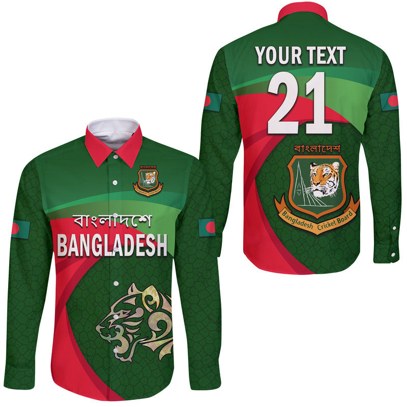 (Custom Personalised) Bangladesh Cricket Team Hawaii Long Sleeve Button Shirt Bangla Tigers Simple - Wonder Print Shop