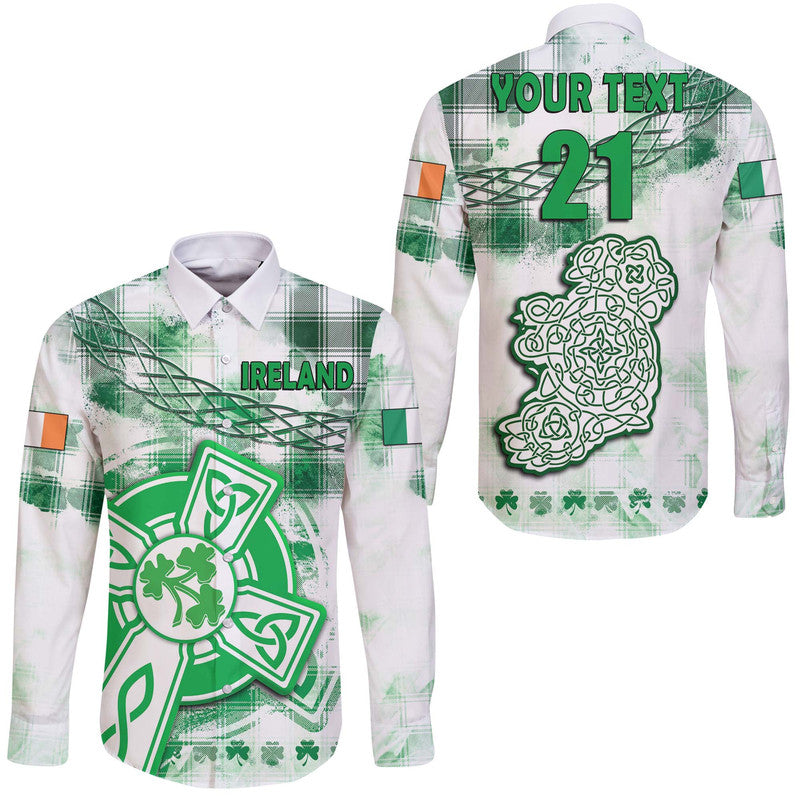 (Custom Personalised And Number) Ireland Cross Cricket Team Hawaii Long Sleeve Button Shirt Celtic Irish Green Pattern Unique - Wonder Print Shop