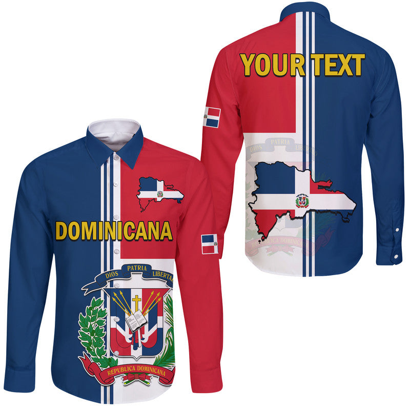 (Custom Personalised) Dominican Republic Hawaii Long Sleeve Button Shirt Coat Of Arms And Flag Map - Wonder Print Shop