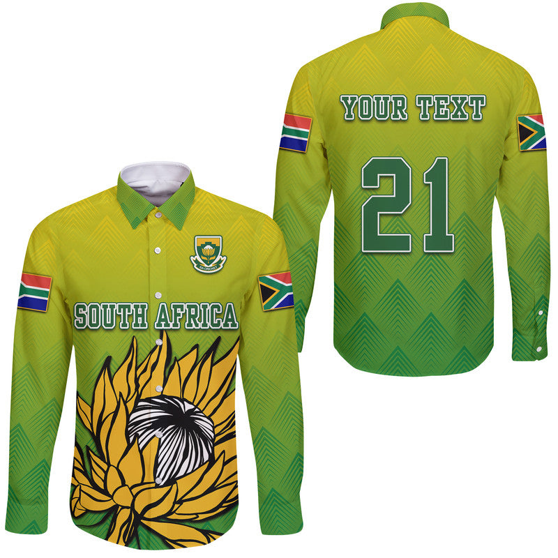 (Custom Personalised) South Africa National Cricket Team Hawaii Long Sleeve Button Shirt Proteas Sports Yellow Style - Wonder Print Shop