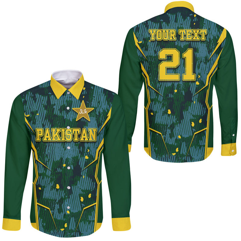 (Custom Personalised) Pakistan Men in Green Cricket Team Hawaii Long Sleeve Button Shirt Green Shirts Sport Style - Wonder Print Shop