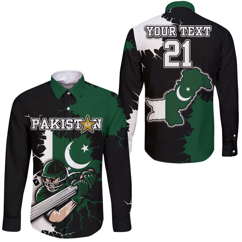 (Custom Personalised) Pakistan Men in Green Cricket Team Hawaii Long Sleeve Button Shirt Pakistan Player Flag Style - Wonder Print Shop