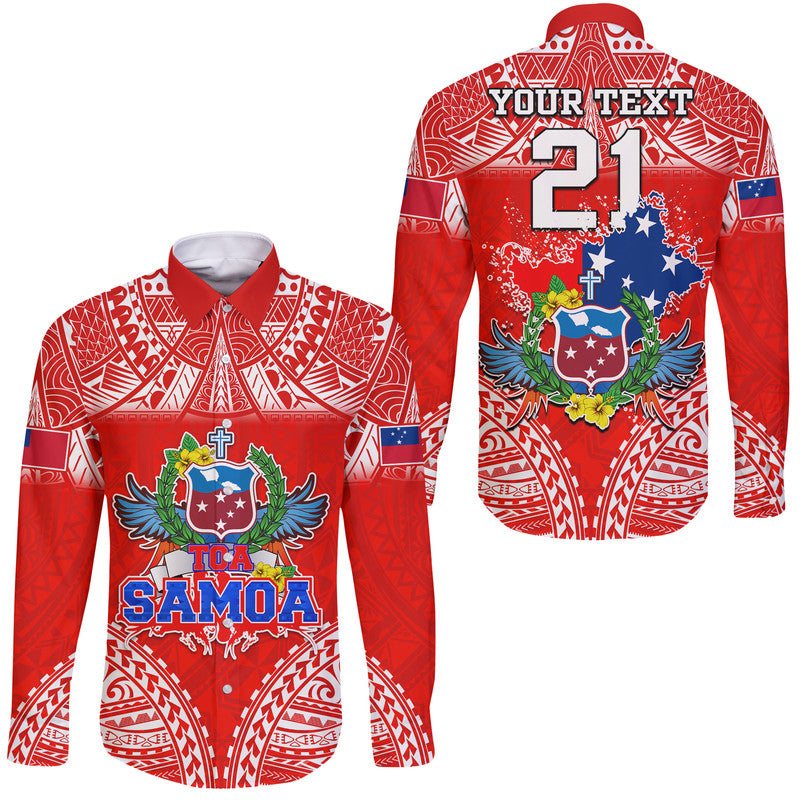 (Custom Personalised) Toa Samoa Polynesian Rugby Hawaii Long Sleeve Button Shirt Samoan Flag Red Color - Wonder Print Shop