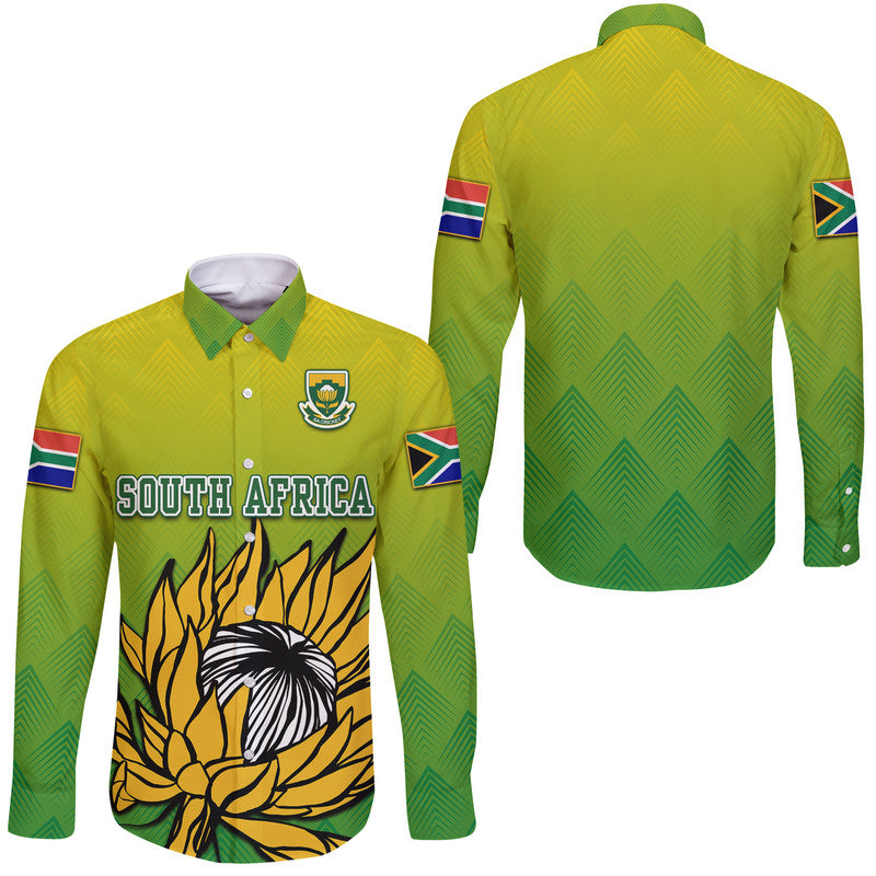 South Africa National Cricket Team Hawaii Long Sleeve Button Shirt Proteas Sports Yellow Style - Wonder Print Shop