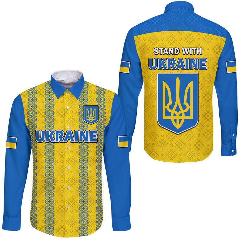 Ukraine Stand With UKRAINE Hawaii Long Sleeve Button Shirt - Wonder Print Shop