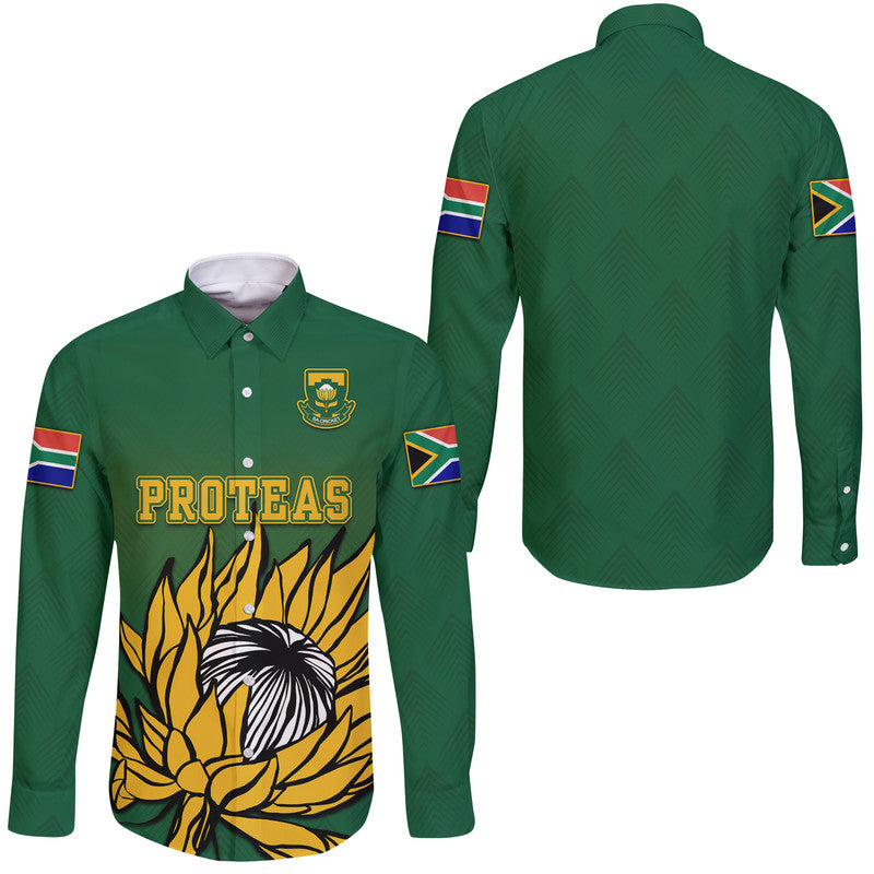 South Africa National Cricket Team Hawaii Long Sleeve Button Shirt Proteas Sport Green Style - Wonder Print Shop