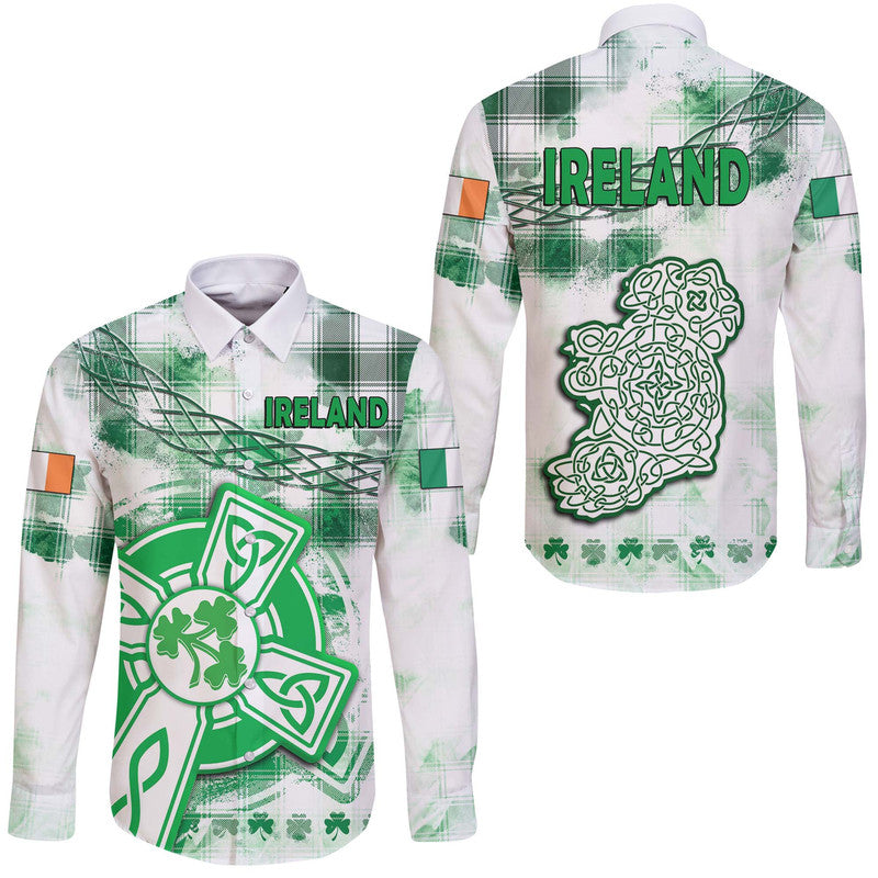 Ireland Cross Cricket Team Hawaii Long Sleeve Button Shirt Celtic Irish Green Pattern Unique - Wonder Print Shop