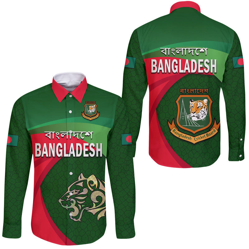 Bangladesh Cricket Team Hawaii Long Sleeve Button Shirt Bangla Tigers Simple - Wonder Print Shop