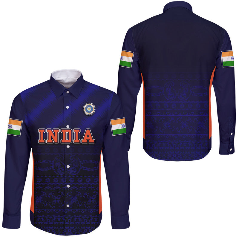 India National Cricket Team Hawaii Long Sleeve Button Shirt Men In Blue Sports Style - Wonder Print Shop