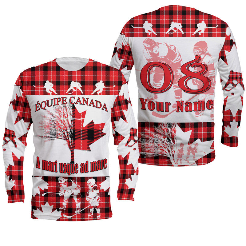 (Custom Personalised) Fathers Day - Canada Hockey Long Sleeve Shirt - Maple Leaf Tartan - Wonder Print Shop