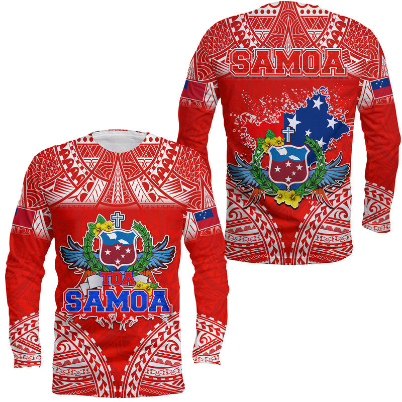 Toa Samoa Polynesian Rugby Long Sleeve Shirt Samoan Flag Red Color - Wonder Print Shop