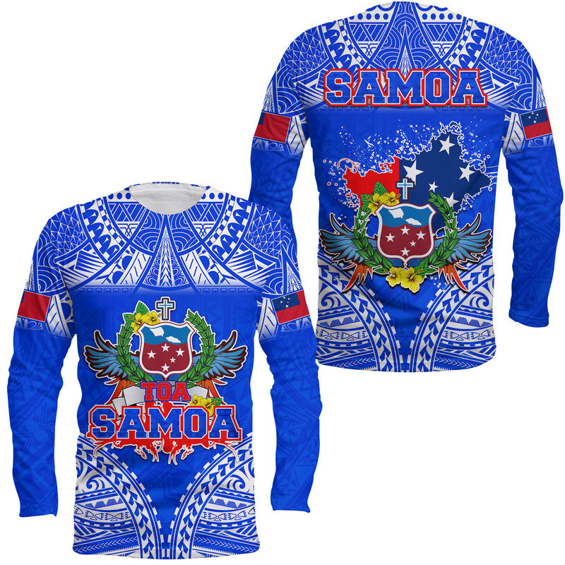 Toa Samoa Polynesian Rugby Long Sleeve Shirt Samoan Flag Blue Color - Wonder Print Shop