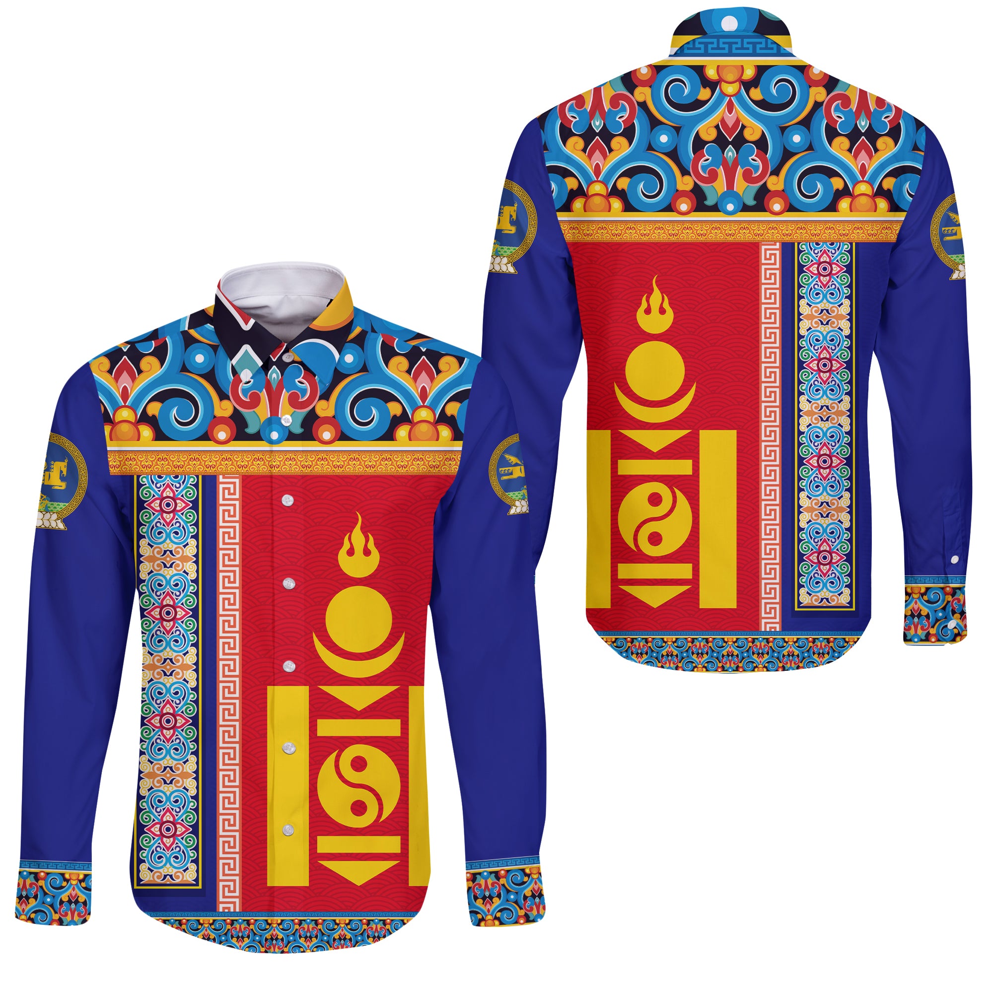 Mongolia Happy Independence Day Long Sleeve Button Shirt - LT2 - Wonder Print Shop