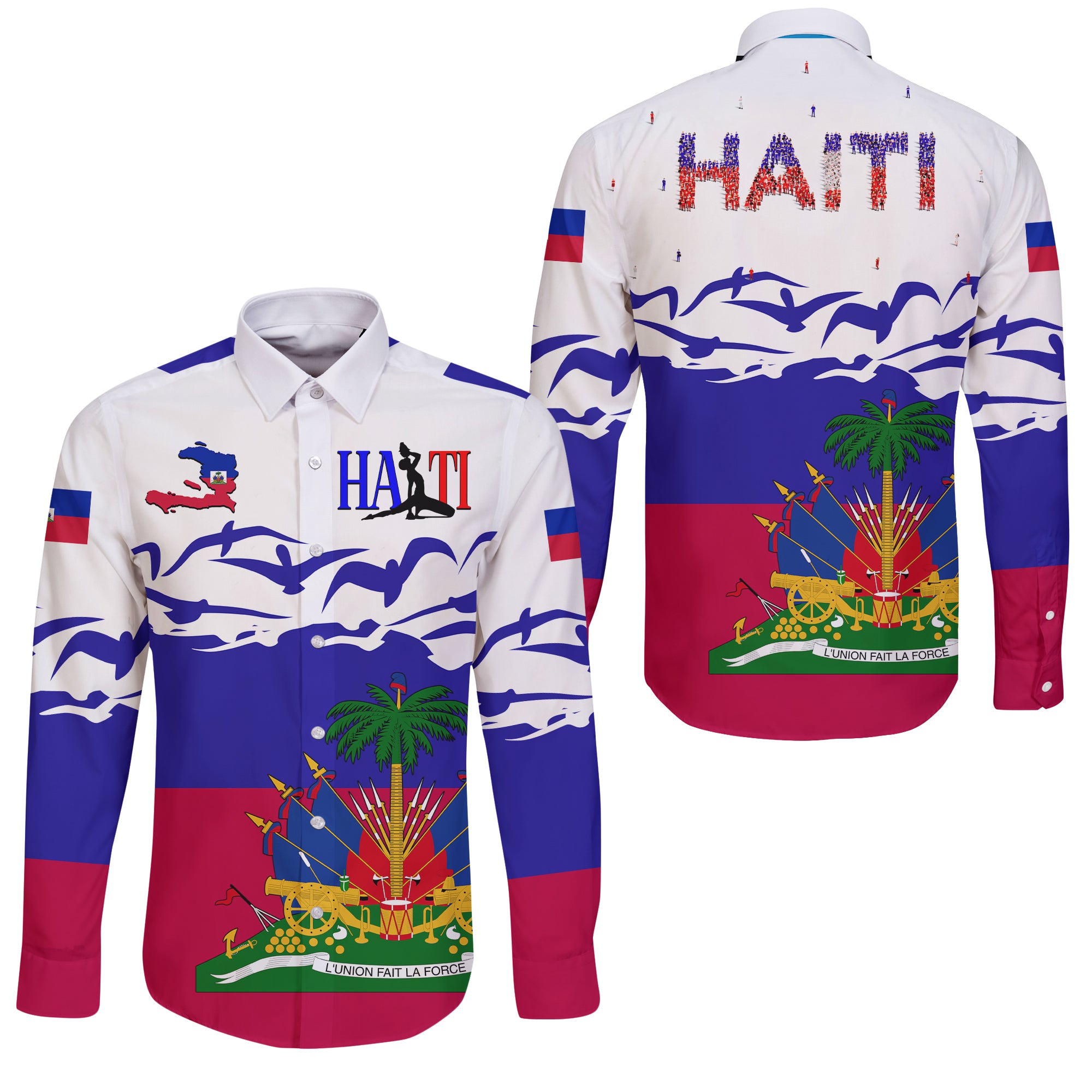 Haiti Happy Independence Day Long Sleeve Button Shirt - LT2 - Wonder Print Shop