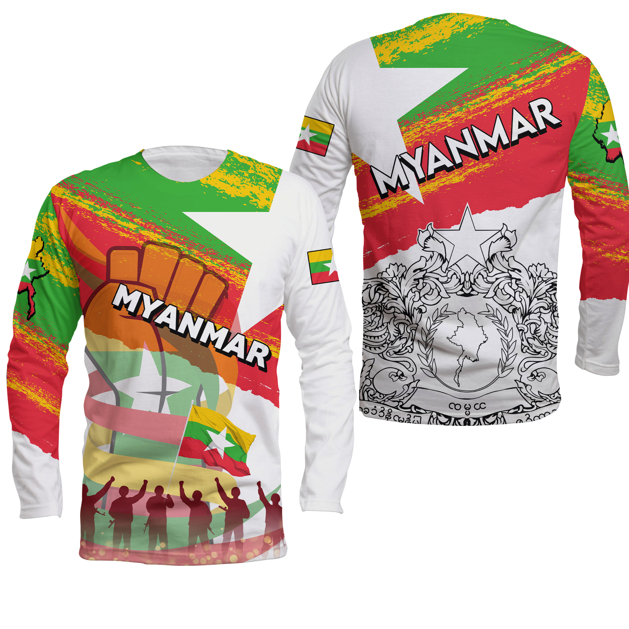 Myanmar Happy Independence Day Long Sleeve Shirt - LT2 - Wonder Print Shop