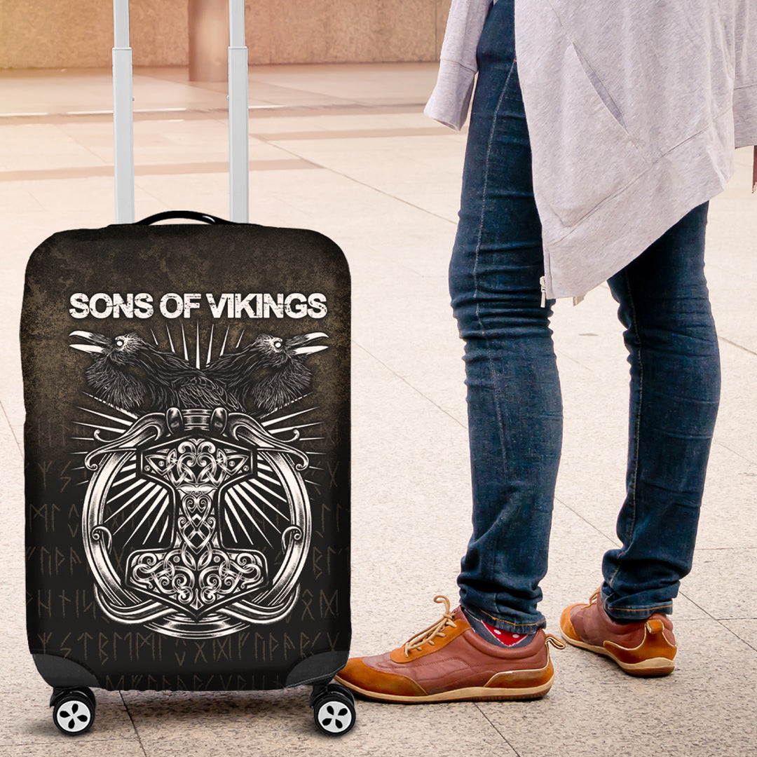 Viking Luggage Covers - Vikings Ravens Mjolnir Luggage Covers RLT12 - Wonder Print Shop