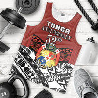 Red sleeveless tank top flat lay with TONGA 52nd anniversary text and crest