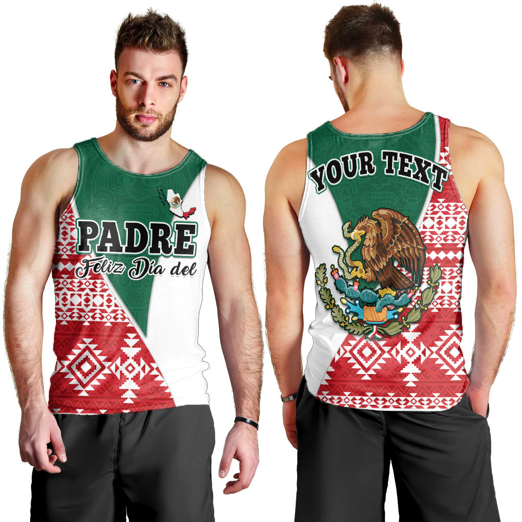 Men’s tank top, front view: “PADRE” and Feliz Dia del graphic, green/white/red