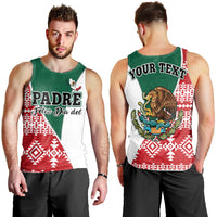 Men’s tank top, front view: “PADRE” and Feliz Dia del graphic, green/white/red