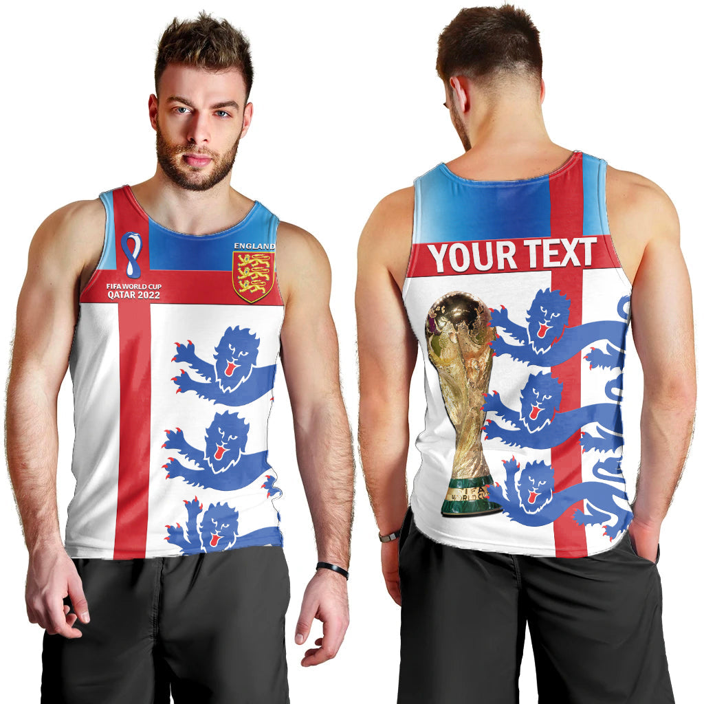 Men's football tank top with England-style flag, 'YOUR TEXT' and trophy graphic