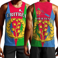 Red Eritrea men tank top, front print: ERITREA, tree emblem, patterned flag panels