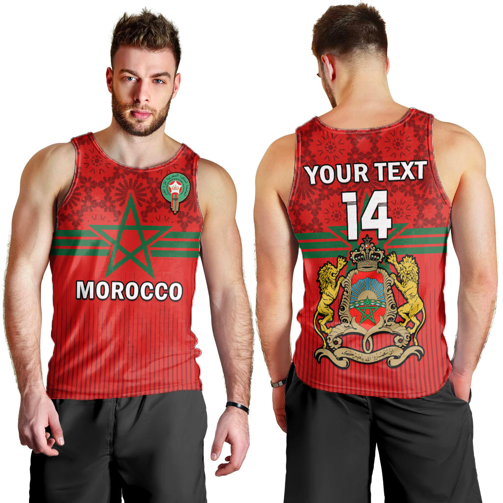 custom-text-and-number-morocco-football-men-tank-top-world-cup-2022-red-moroccan-pattern