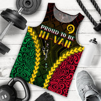 Black sleeveless tank top with “Proud to be NI-VAN” tribal graphic in green, red, and yellow