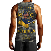 Men's camouflage tank top—back Buffalo Soldiers graphic with 1866–1944 text
