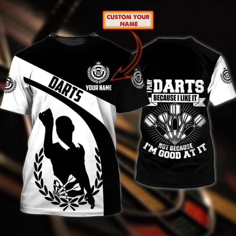 Graphic darts T-shirt, black/white, bold front print, short sleeves