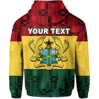 Red back hoodie with “YOUR TEXT” over Ghana crest, wings and shield