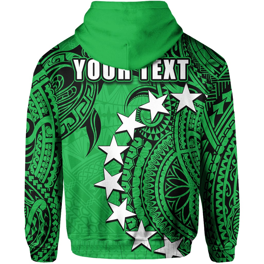 Green hoodie back with YOUR TEXT design and vertical star graphic