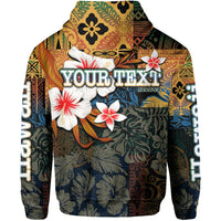 Custom Hawaii fish hook hoodie, yellow with white/red flowers and dark tribal pattern