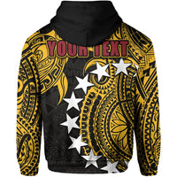 Back view black zip hoodie with yellow tribal design and large white star graphic