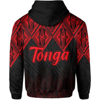 Tonga zip hoodie red and black with large back 'Tonga' logo and geometric print
