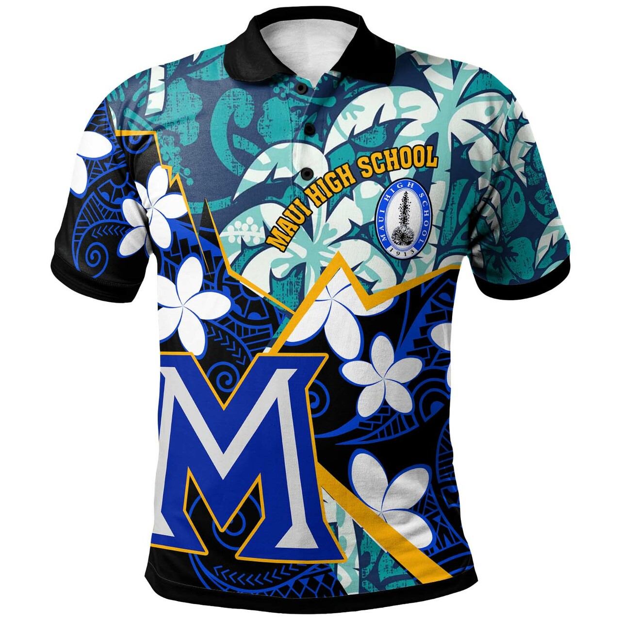 Custom Hawaii Polo Shirt Maui High School Plumeria with Polynesian Pattern LT10 - Wonder Print Shop