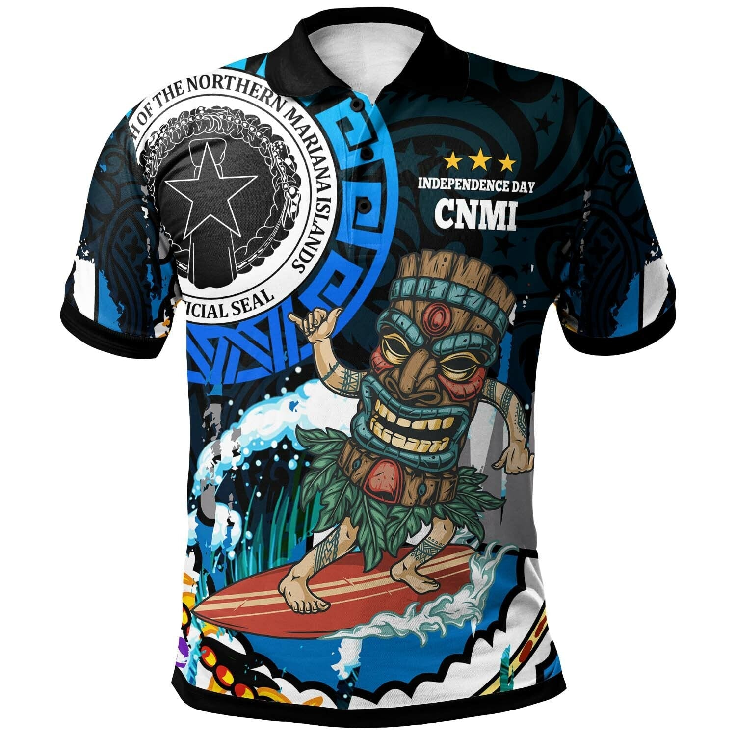 Northern Mariana Islands Polo Shirt CNMI Polynesian Culture with Tiki Surf Style LT10 - Wonder Print Shop