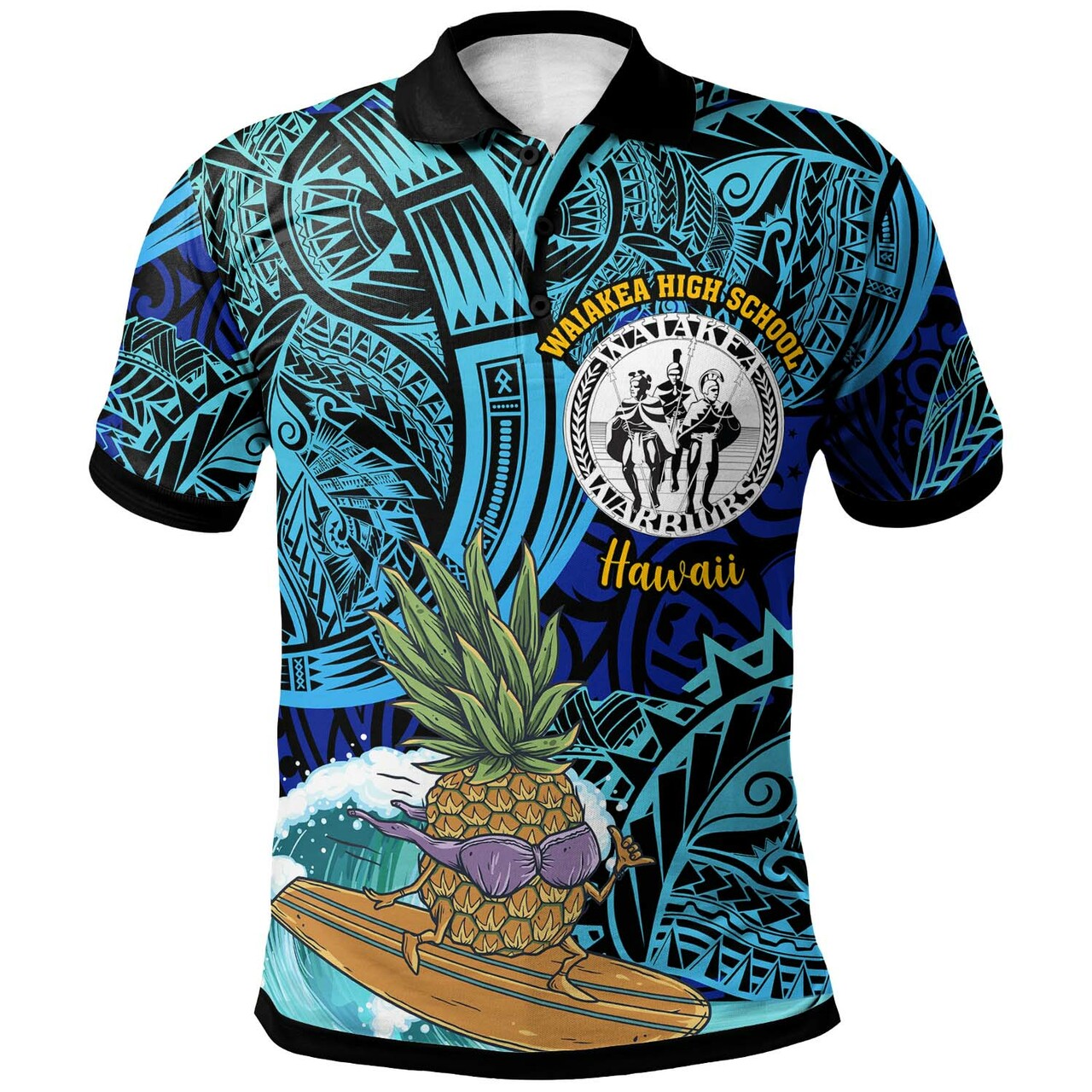 Custom Hawaii Polo Shirt Waiakea High School with Polynesian Culture and Tiki Surfer LT10 - Wonder Print Shop