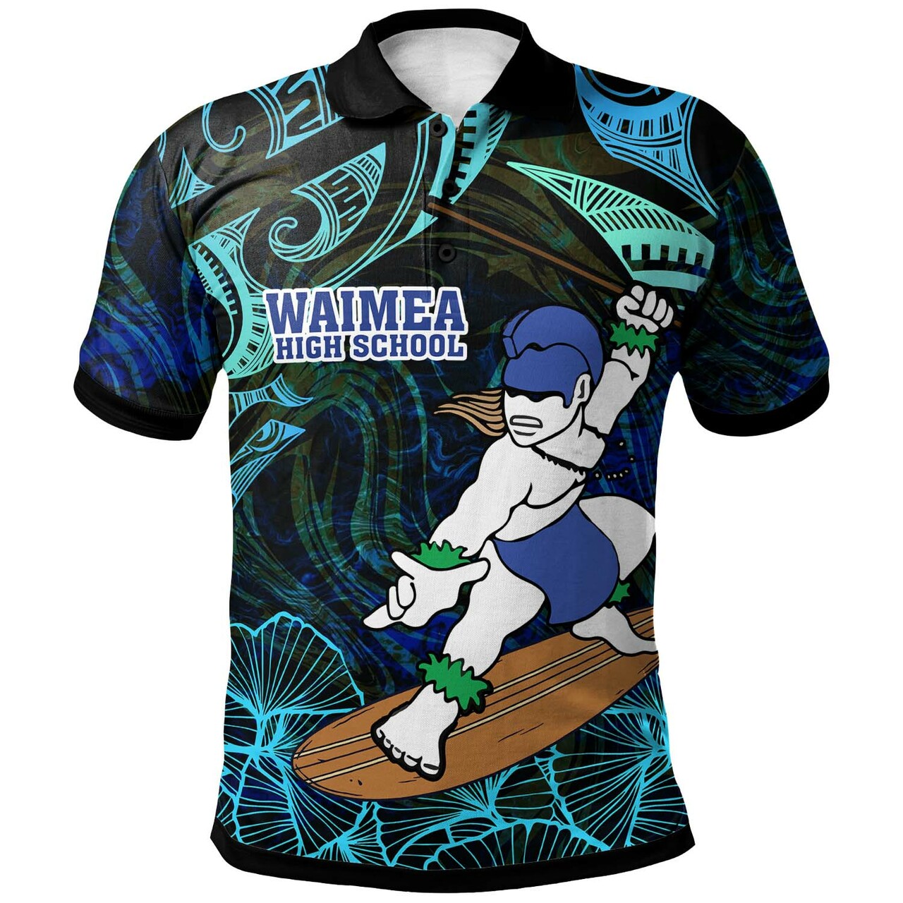 Custom Hawaii Polo Shirt Waimea High School Surfer Polynesian Pattern LT10 - Wonder Print Shop