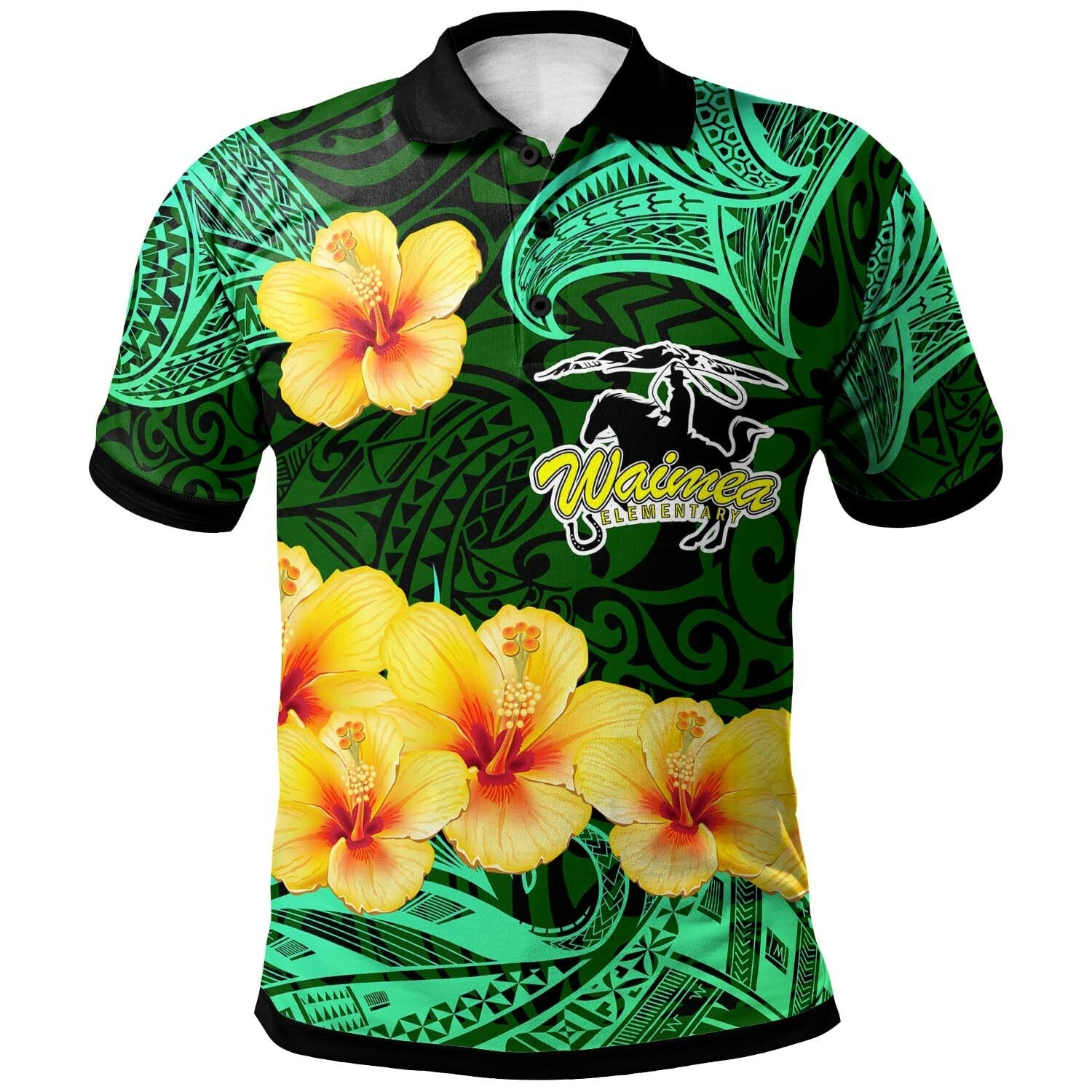 Hawaii Polynesian Polo Shirt Waimea Elementary School with Polynesian Patterns and Hibicus Flower LT10 - Wonder Print Shop