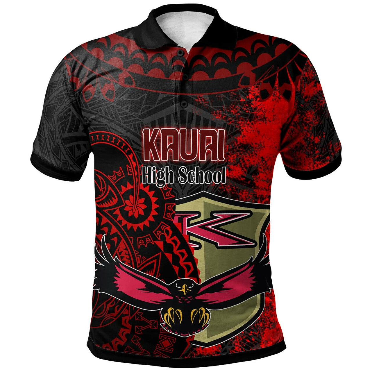 Custom Hawaii Polynesian Polo Shirt Kauai High School Red Eagles Polynesian Tribal Pattern LT10 - Wonder Print Shop