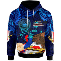 American Samoa hoodie: blue tribal pattern, eagle and “Happy Independence Day”