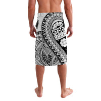 Black and white patterned lavalava skirt showing full front design and waistband