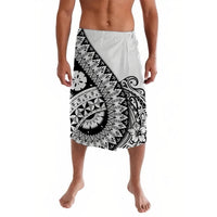 Black and white patterned lavalava skirt with geometric tribal motifs, draped cut