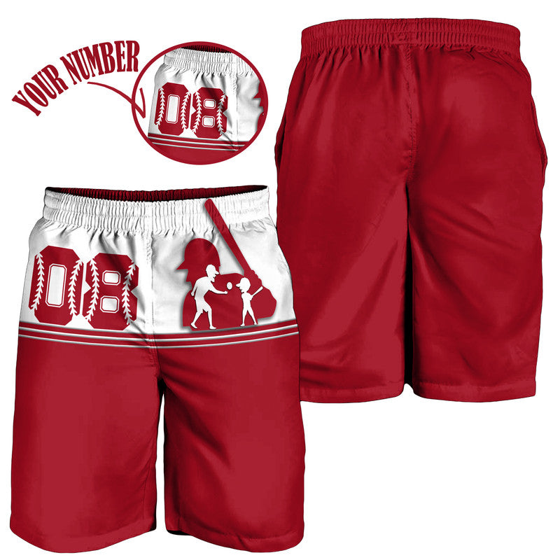 Red and white personalized shorts set with number patch and dad & son silhouettes