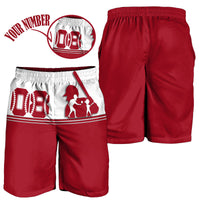 Red and white personalized shorts set with number patch and dad & son silhouettes