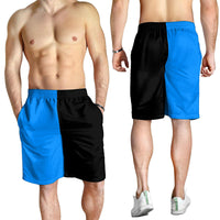 Herren-Shorts zweifarbig: Schwarz und Blau, elastischer Bund, seitliche Einsätze