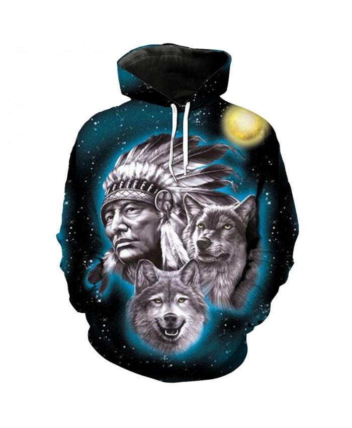 Hoodie Native American Wolf Print Pullover LT10 - Wonder Print Shop