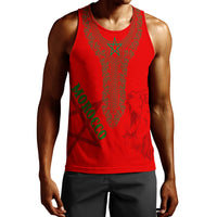 Red men’s tank top with kaftan-style decorative print at front