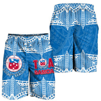 Men's rugby shorts back view with white geometric print, Samoa Rugby graphic, elastic waist