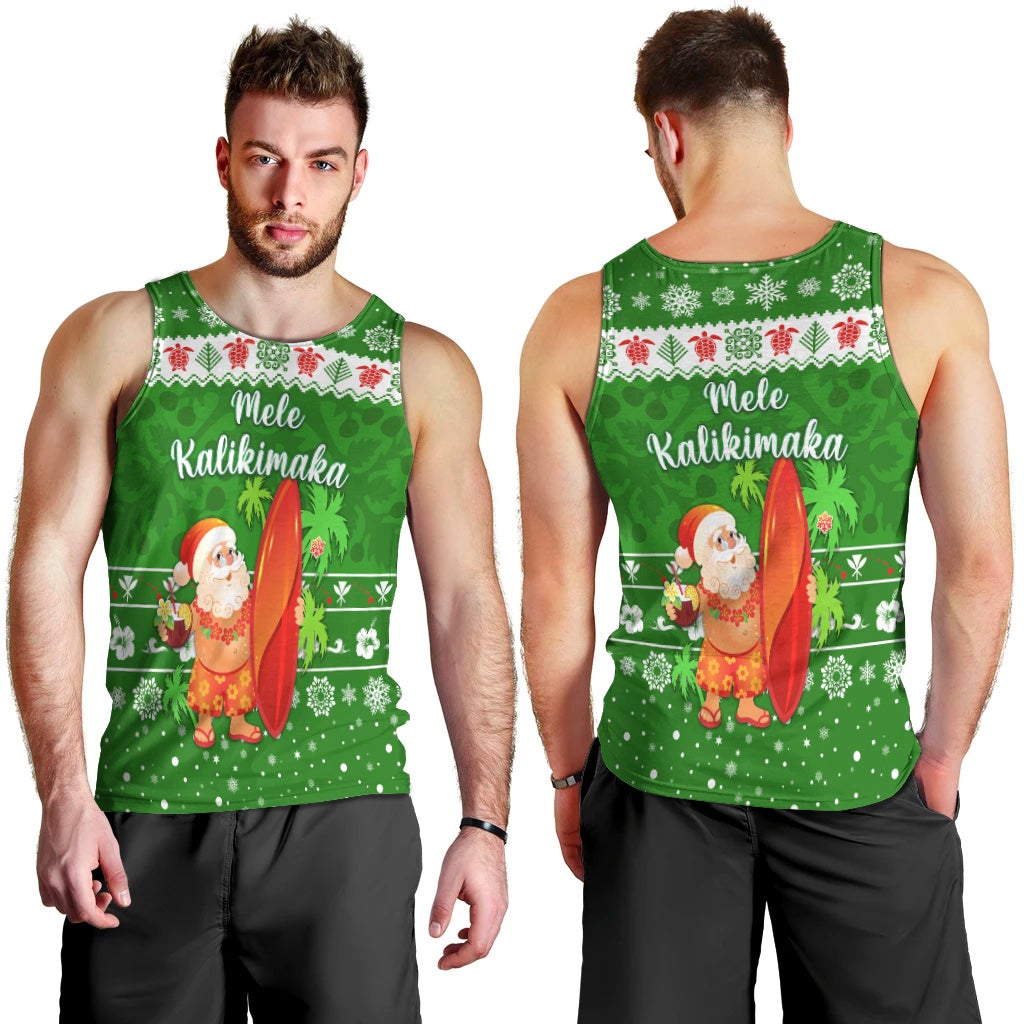 hawaii-christmas-men-tank-top-santa-claus-surfing-simple-style-green